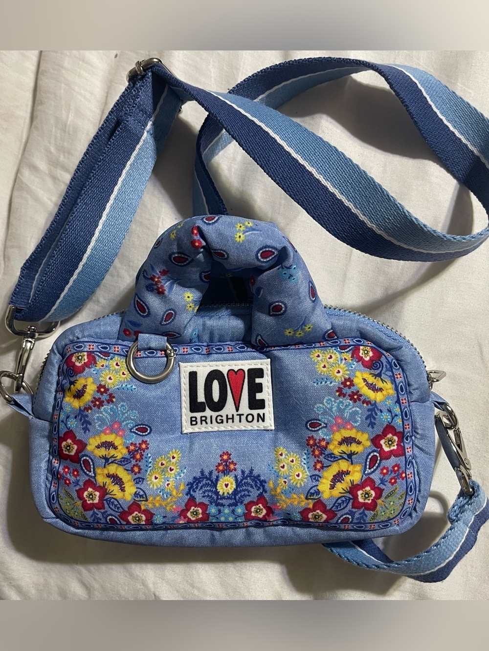 Brighton Womens Bandana Love Mini Crossbody Bag Blue Floral Multi